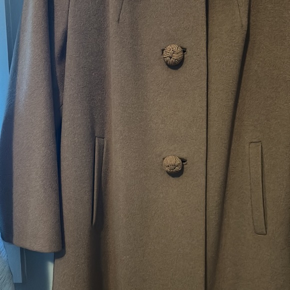 Vintage Knee length camel wool coat with fur collar - Picture 3 of 5